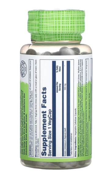 Mullein Leaf 330 mg 100 Vcaps-Herbs : 100 Vcaps