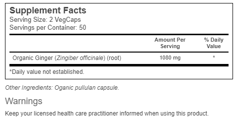 Ginger Root organic 540mg 100ct-Herbs : 100 Caps