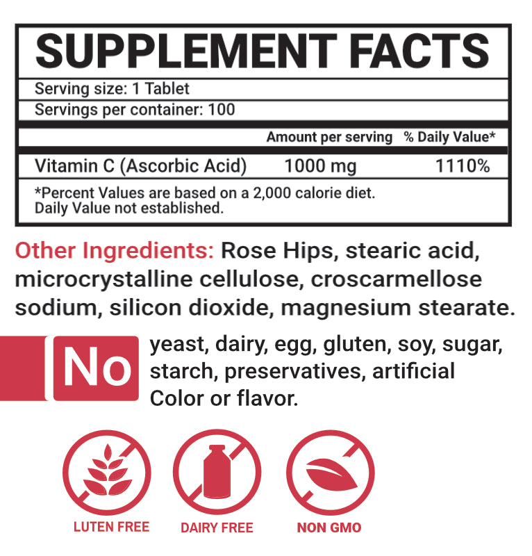 Vitamin C 1000mg (with Rosehips) Tablets - Vites.com