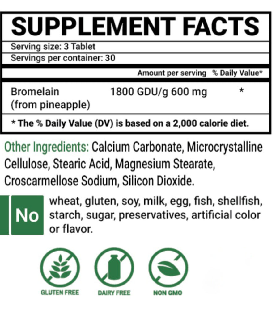 Bromelain 1800GDU/g 600mg, 90 Tablets - Vites.com