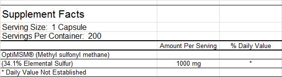 MSM 1000mg, 200 Capsules - Vites.com