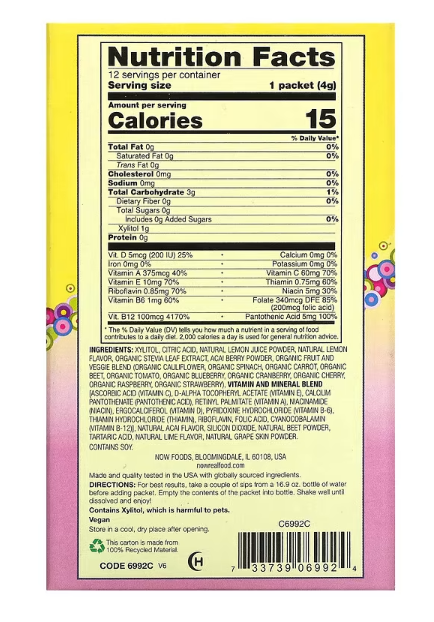 Slender Sticks Active Acai Lemonade 12 sticks by Now Foods - Vites.com