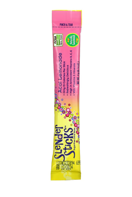 Slender Sticks Active Acai Lemonade 12 sticks by Now Foods - Vites.com