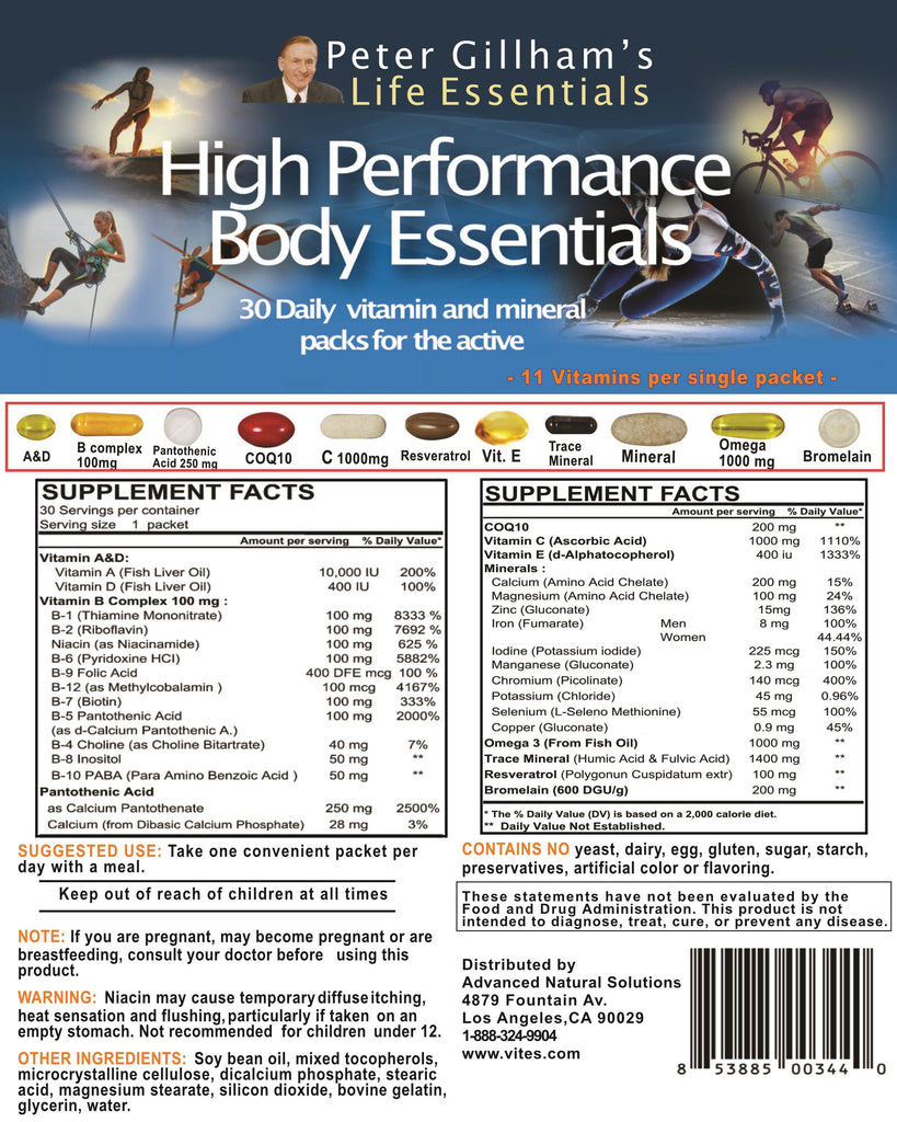High Performance Body Essentials, 30 Daily Packs - Vites.com