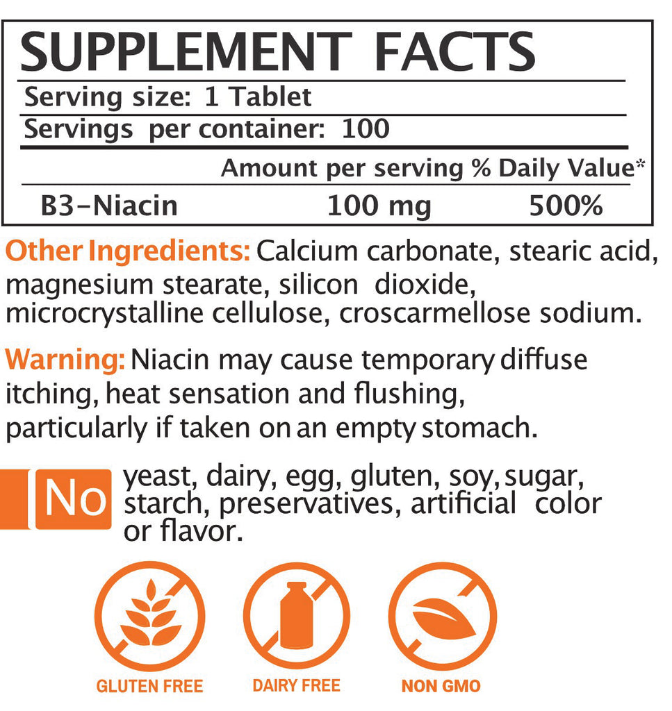 Vitamin B3 (Niacin) 100mg, Tablets - Vites.com