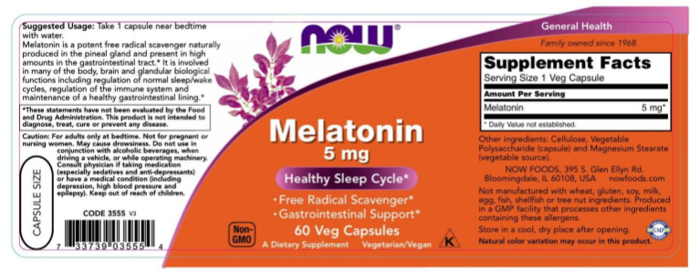 NOW Foods Melatonin, 5 mg, 60 Veg Capsules - Vites.com
