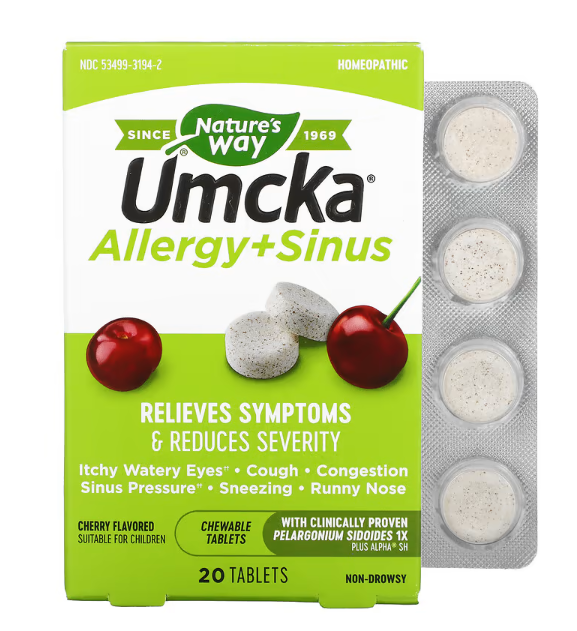 Umcka, Allergy + Sinus, Cherry, 20 Tablets, Nature's Way, - Vites.com