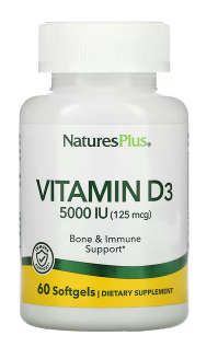 NaturesPlus, Vitamin D3, 125 mcg (5,000 IU), 60 Softgels - Vites.com