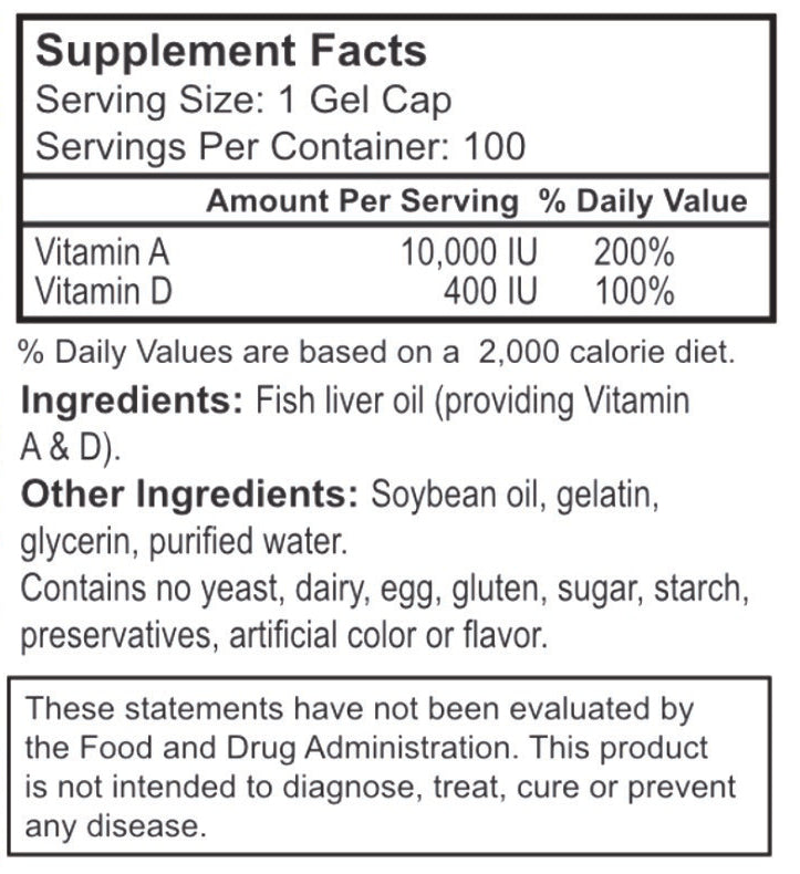 Vitamin A & D (10,000 IU / 400 IU) - Vites.com